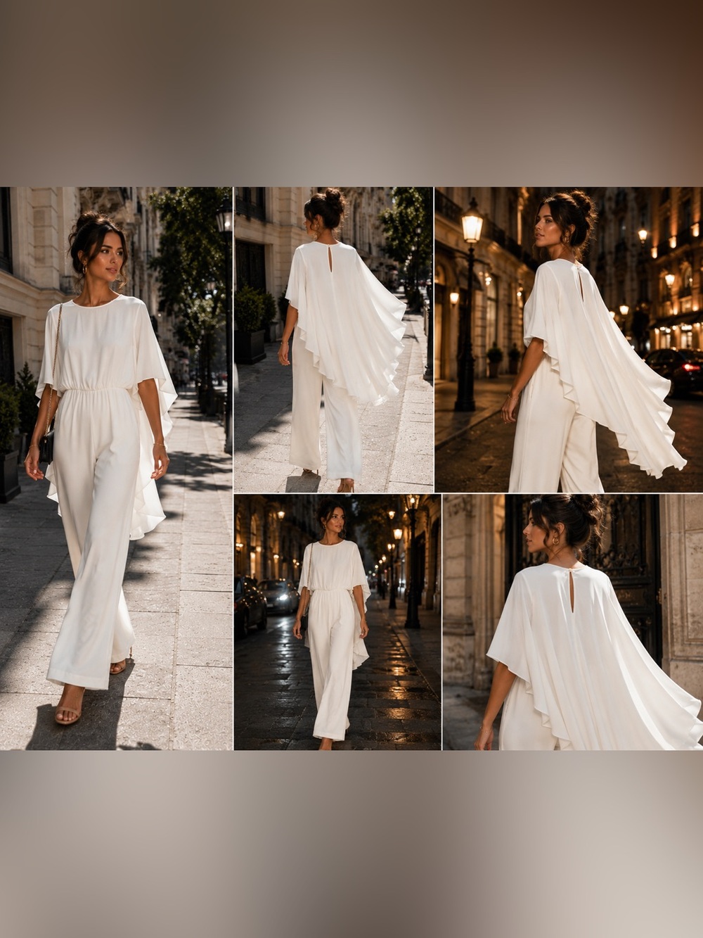Marciano White Cape Sleeve Wide Leg Jumpsuit Made in USA Size M - Picture 2 of 11